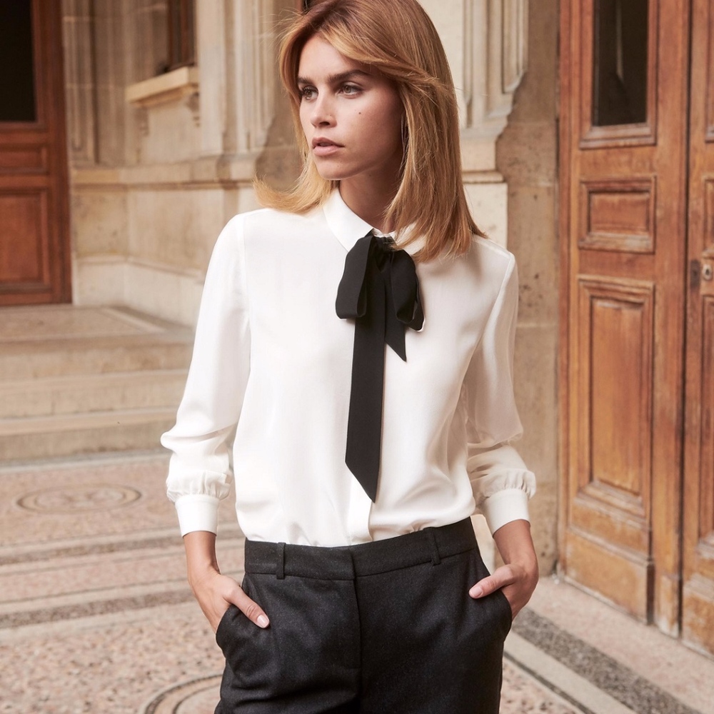 White pussy bow blouse by Sezane